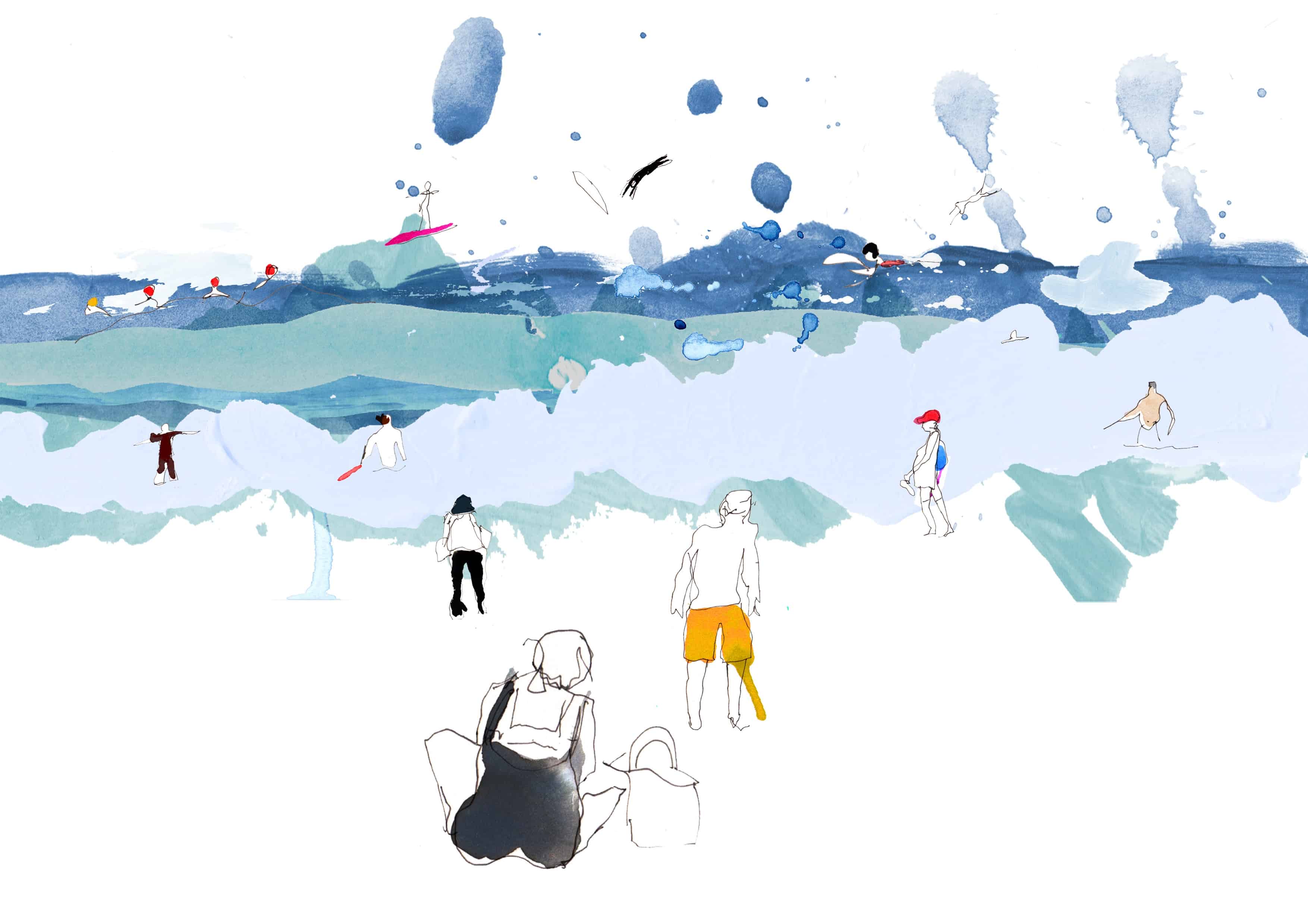illustration of british beach by kat gordon who sells artwork online via thehub