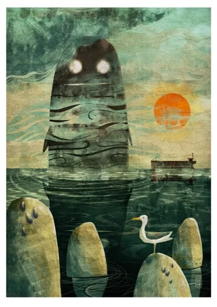 Jago Silver illustration work printed on Hahnemuhle German Etching paper monster in the sea Jago Silver illustration work printed on Hahnemuhle German Etching paper monster in the sea