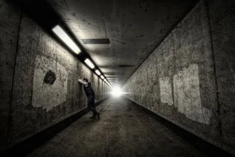 Mark Cornick photographic work printed on photographic printing paper Kodak Metallic subway with man